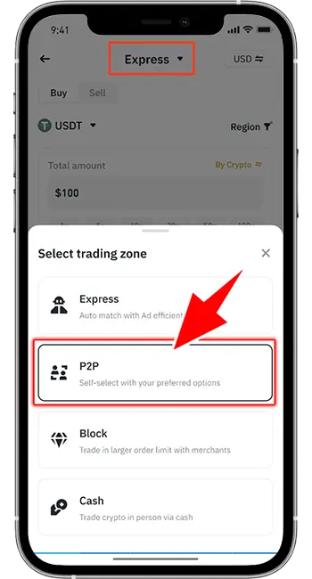 Bước 1: Đăng nhập ứng dụng Binance → vào mục P2P.